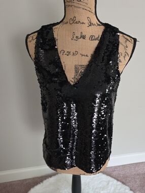 Ann Taylor Black Sequin V-Neck Camisole Top